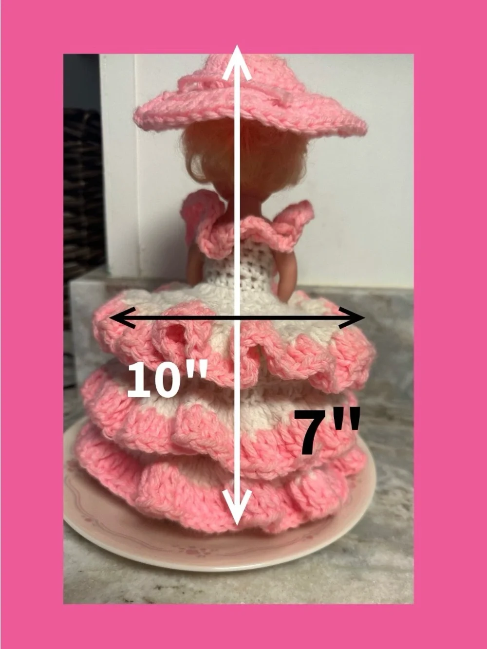 Vintage Pink and Cream Crochet Doll Bath Accessory